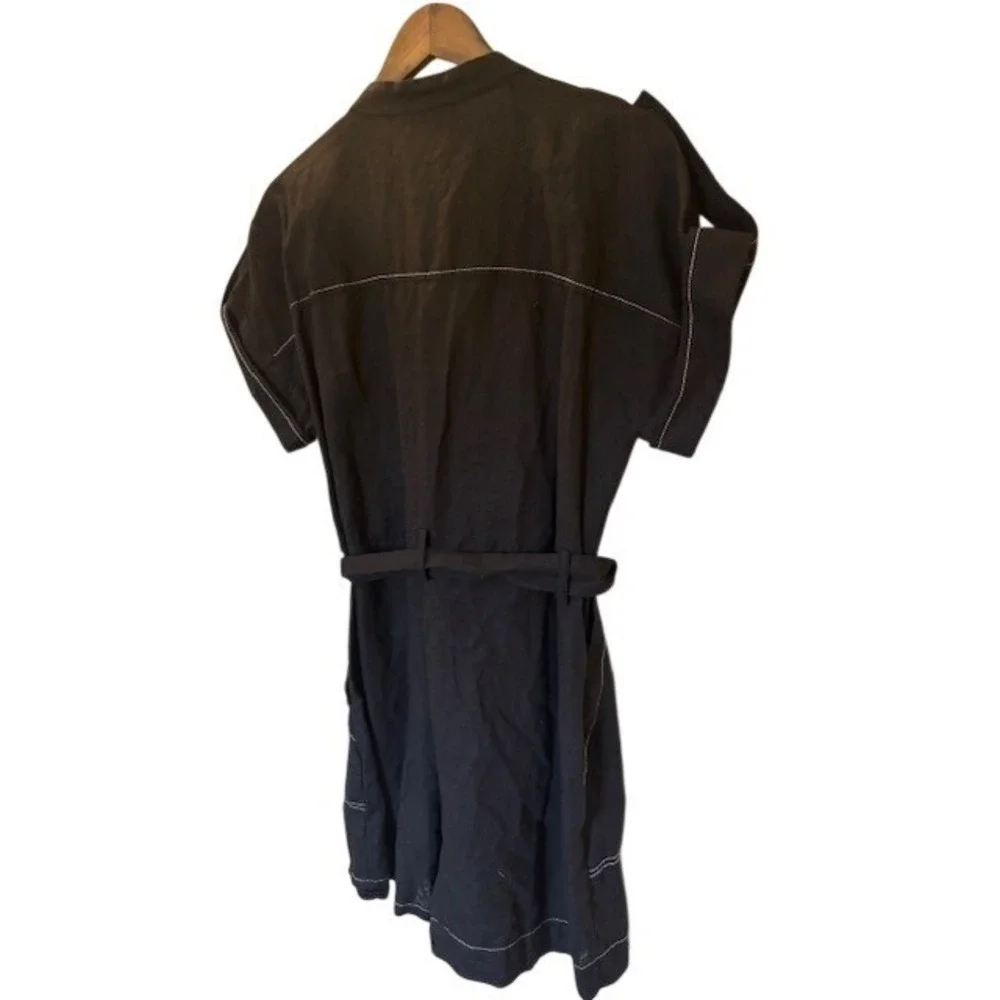 Zara Women's Black Linen Blend Romper Contrast Stitch Belted Large